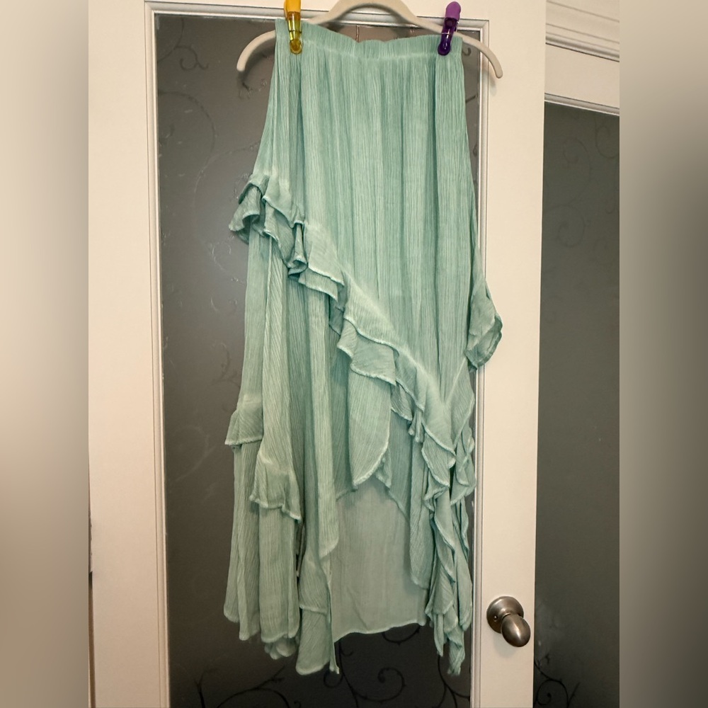 Free People Green Asymmetrical Ruffled Skirt